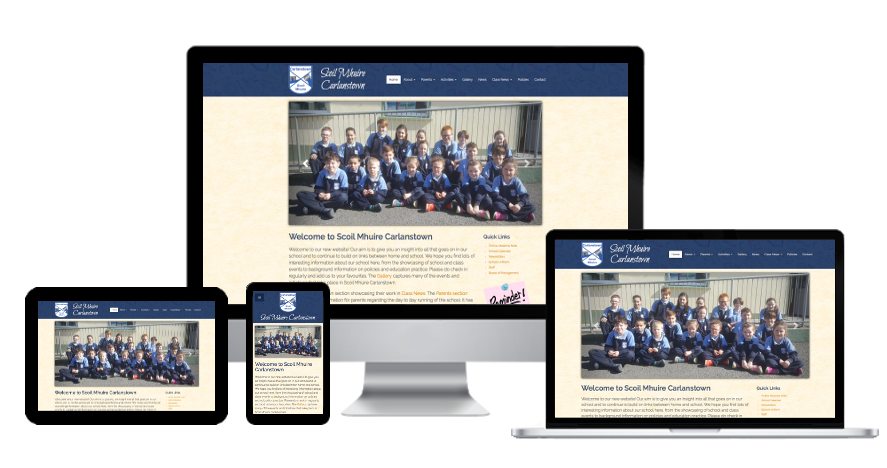 School website - Scoil Mhuire Carlanstown website's home page presented on various devices