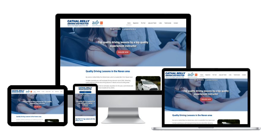 Website redesign - Cathal Reilly Driving Instructor website's home page presented on various devices