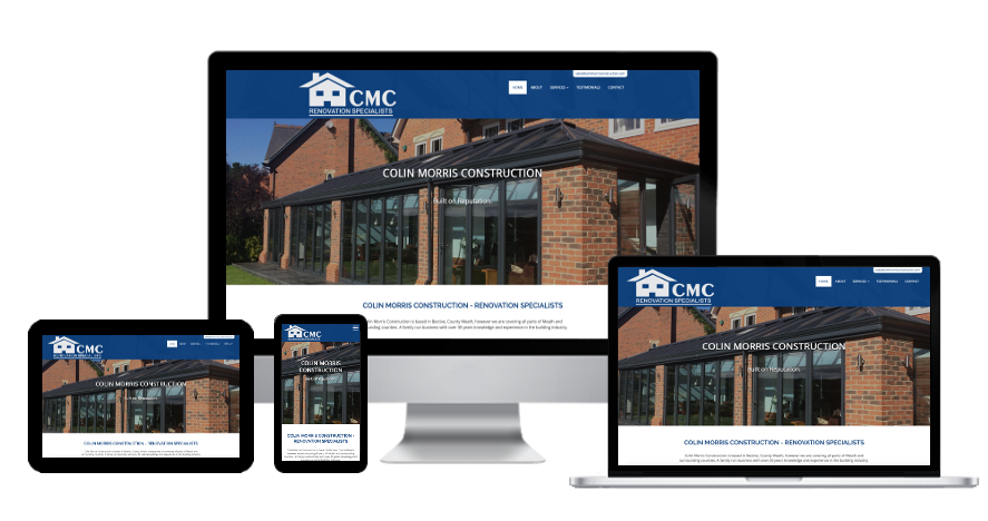 Mobile friendly design - Colin Morris Construction website's home page presented on various devices