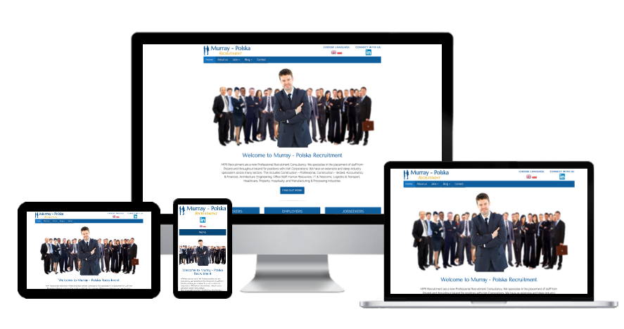 Bilingual website design - MPR Recruitment website's home page presented on various devices