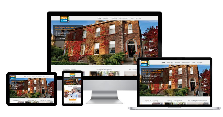 Professional web design - Paul Tobin Estates website's home page presented on various devices