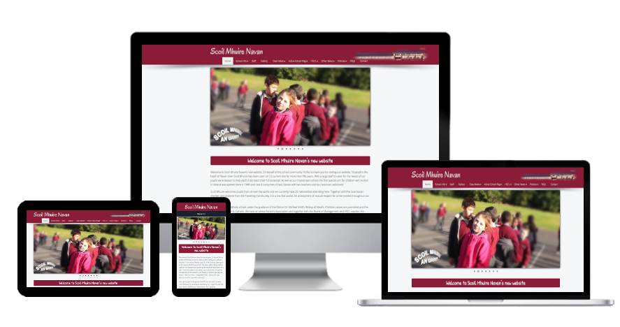 School website redevelopment - Scoil Mhuire Navan website's home page presented on various devices